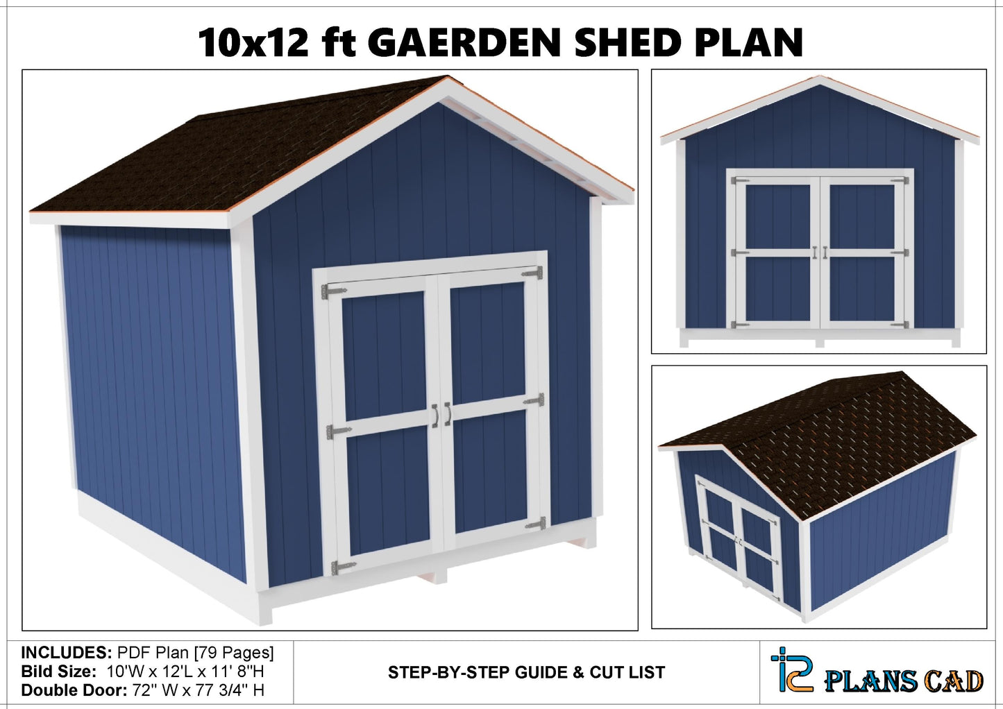 10x12 Shed Plans PDF – DIY Backyard Storage Shed with Cut List (Instant Download)