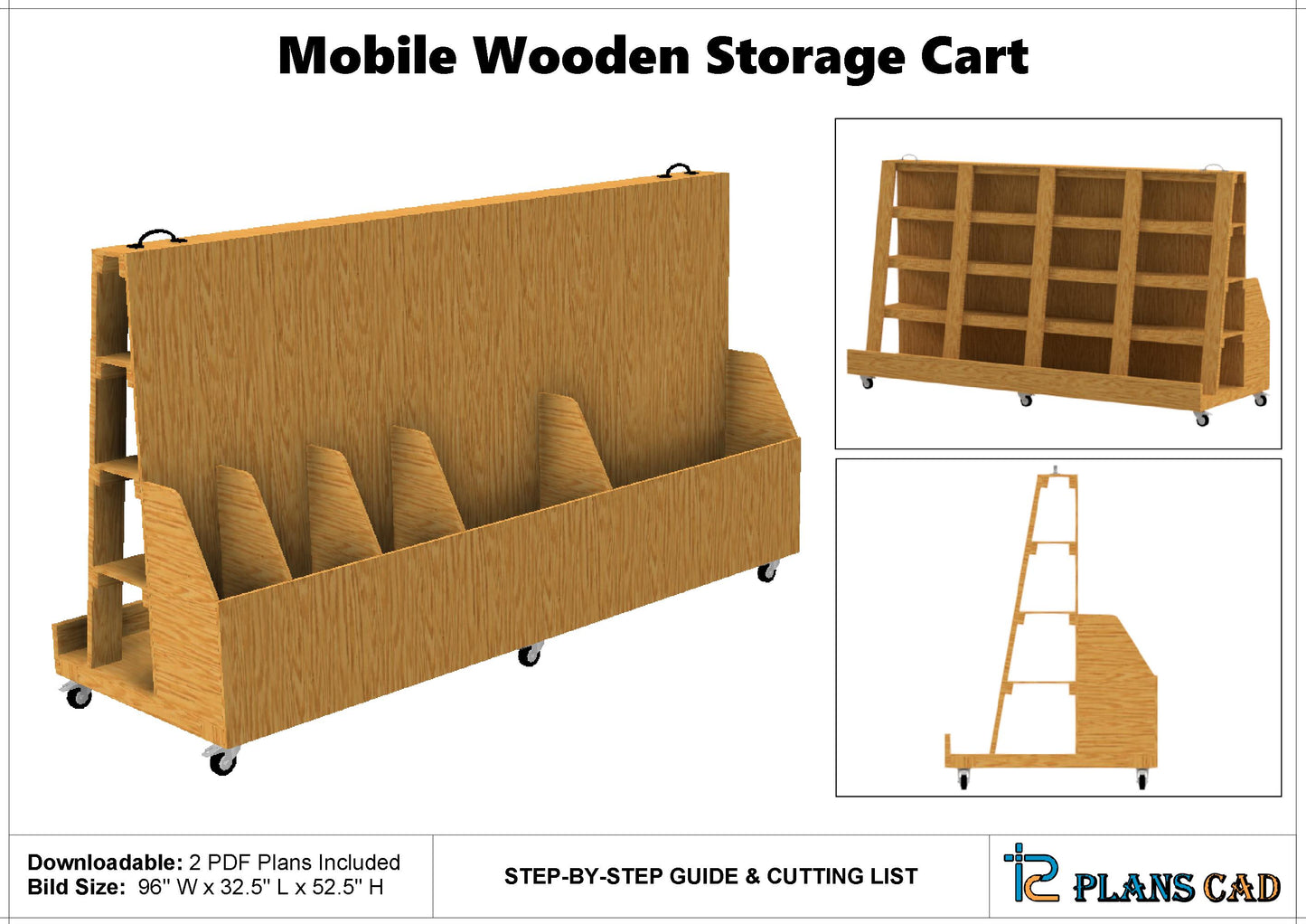 Heavy-Duty Mobile Wooden Storage Cart Plan, Step-by-Step Guide for Building an Organized Cart for Firewood, Tools, Garage & Workshop Storage